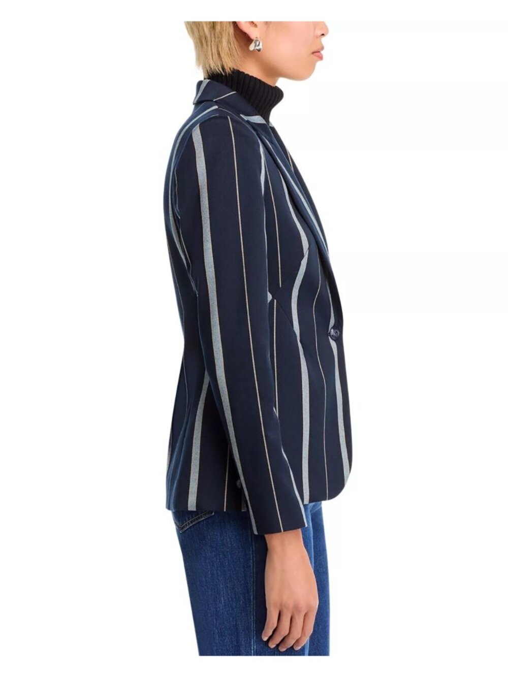 L'AGENCE Clementine Women's Striped Blazer Peak Lapel Jacket Navy Blue Size 4 - Picture 2 of 9